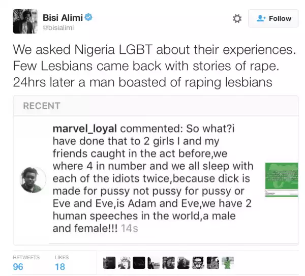 Nigerian man boasts of raping two lesbians with 3 of his friends